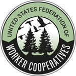 USFWC logo, a green circle logo showing the silhouette of two pine trees and a flock of geese