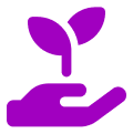 A purple colored icon of a hand holding a seedling. A purple colored icon of a hand holding a seedling.