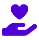 A purple icon of a hand holding a heart.