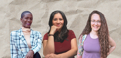 Three people are collaged together, smiling at the camera. They are in front of a backdrop that looks like slightly crumpled brown paper. Three people are collaged together, smiling at the camera. They are in front of a backdrop that looks like slightly crumpled brown paper.
