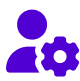 A purple icon of a person and a gear.